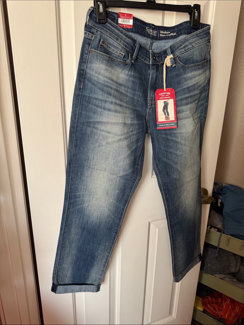 Signature by Levi Strauss Modern Slim Cuffed Jeans - Blue Denim